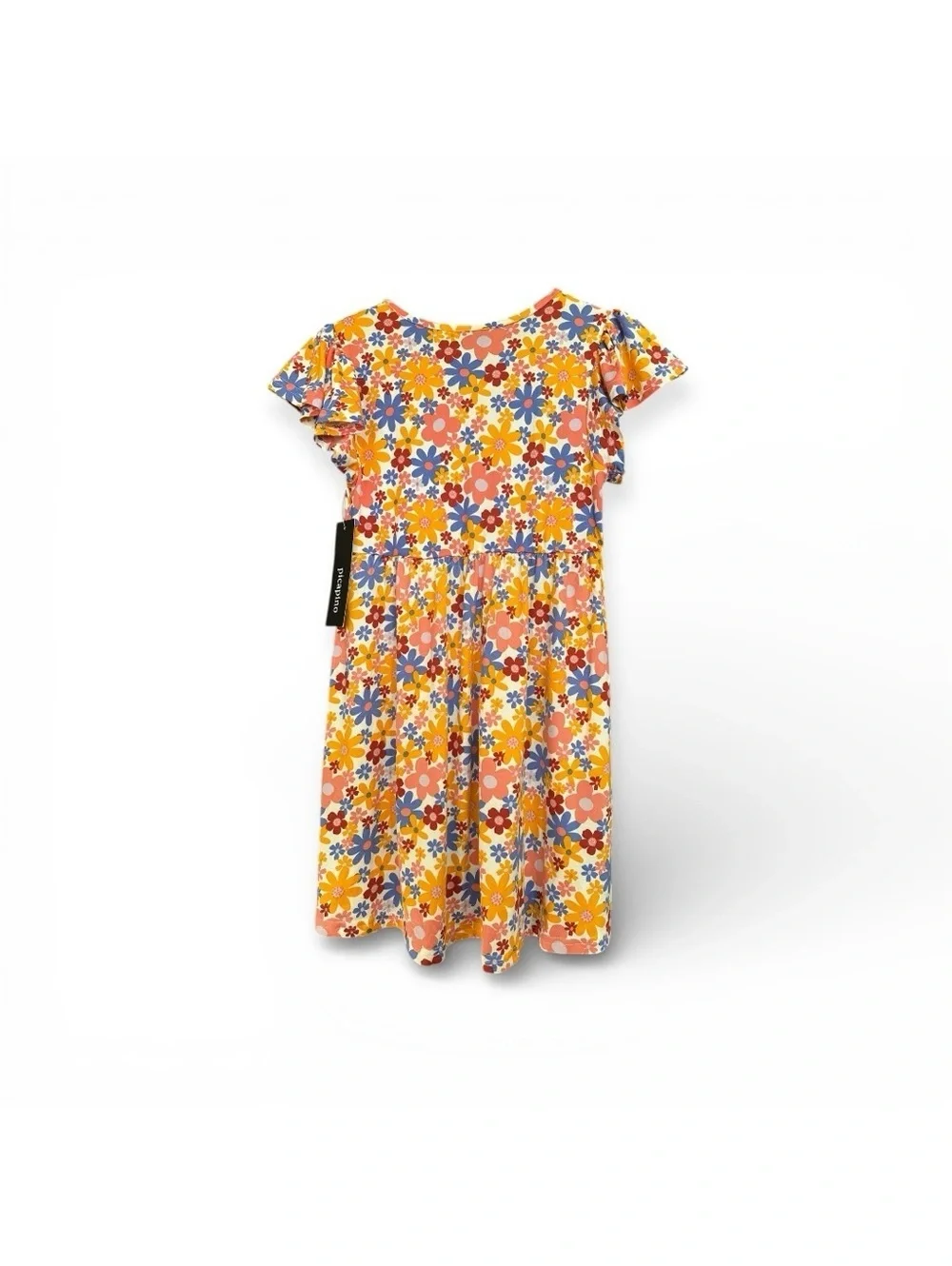 Picapino Chaps Floral Ruffle Sleeve Knit Dress - Yellow, Blue, Red Yellow Blue